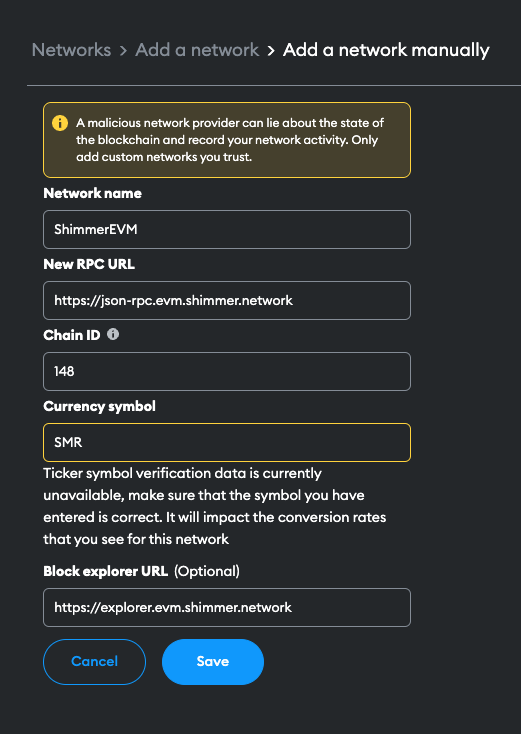 Metamask Adding New Network